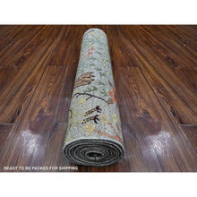 Load image into Gallery viewer, 2&#39;9&quot;x9&#39;8&quot; Matte Silver Gray, Hand Knotted, Vegetable Dyes, High Grade Wool, Afghan Peshawar with Birds of Paradise Design, Runner Oriental Rug FWR536478