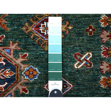 Load image into Gallery viewer, 8&#39;3&quot;x10&#39; Myrtle Green With Pearly White Border, All Over Tribal Elements, All Wool, Hand Knotted Natural Dyes, Afghan Super Kazak Oriental Rug FWR536526