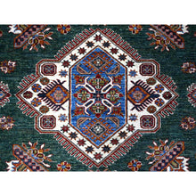 Load image into Gallery viewer, 8&#39;3&quot;x10&#39; Myrtle Green With Pearly White Border, All Over Tribal Elements, All Wool, Hand Knotted Natural Dyes, Afghan Super Kazak Oriental Rug FWR536526