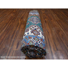 Load image into Gallery viewer, 8&#39;3&quot;x10&#39; Myrtle Green With Pearly White Border, All Over Tribal Elements, All Wool, Hand Knotted Natural Dyes, Afghan Super Kazak Oriental Rug FWR536526