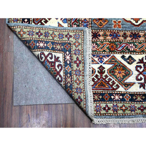 9'x12'5" Normandy Gray With Ivory Border, Hand Knotted All Over Tribal and Geometric Motifs, Velvety Wool, Natural Dyes, Afghan Super Kazak Oriental Rug FWR536532