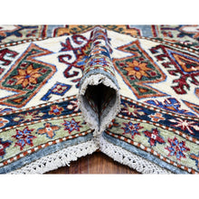 Load image into Gallery viewer, 9&#39;x12&#39;5&quot; Normandy Gray With Ivory Border, Hand Knotted All Over Tribal and Geometric Motifs, Velvety Wool, Natural Dyes, Afghan Super Kazak Oriental Rug FWR536532