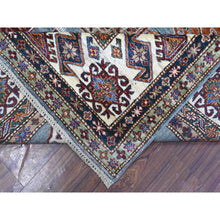 Load image into Gallery viewer, 9&#39;x12&#39;5&quot; Normandy Gray With Ivory Border, Hand Knotted All Over Tribal and Geometric Motifs, Velvety Wool, Natural Dyes, Afghan Super Kazak Oriental Rug FWR536532