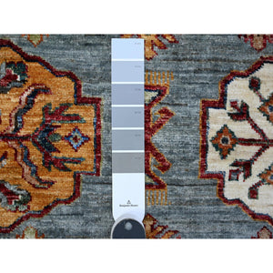 9'x12'5" Normandy Gray With Ivory Border, Hand Knotted All Over Tribal and Geometric Motifs, Velvety Wool, Natural Dyes, Afghan Super Kazak Oriental Rug FWR536532