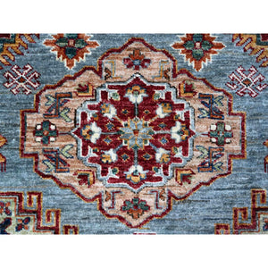 9'x12'5" Normandy Gray With Ivory Border, Hand Knotted All Over Tribal and Geometric Motifs, Velvety Wool, Natural Dyes, Afghan Super Kazak Oriental Rug FWR536532