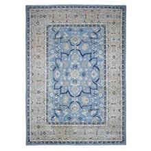 Load image into Gallery viewer, 8&#39;7&quot;x12&#39;2&quot; Jeans Blue, Zero Pile, Sheared Low, Shaved Down, Heriz Flower Medallion Design, 100% Wool Hand Knotted, Oriental Rug FWR536538