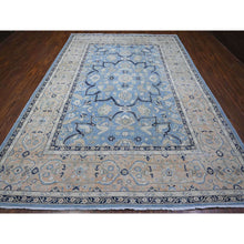 Load image into Gallery viewer, 8&#39;7&quot;x12&#39;2&quot; Jeans Blue, Zero Pile, Sheared Low, Shaved Down, Heriz Flower Medallion Design, 100% Wool Hand Knotted, Oriental Rug FWR536538