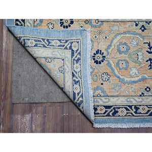 8'7"x12'2" Jeans Blue, Zero Pile, Sheared Low, Shaved Down, Heriz Flower Medallion Design, 100% Wool Hand Knotted, Oriental Rug FWR536538