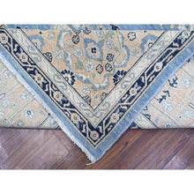 Load image into Gallery viewer, 8&#39;7&quot;x12&#39;2&quot; Jeans Blue, Zero Pile, Sheared Low, Shaved Down, Heriz Flower Medallion Design, 100% Wool Hand Knotted, Oriental Rug FWR536538