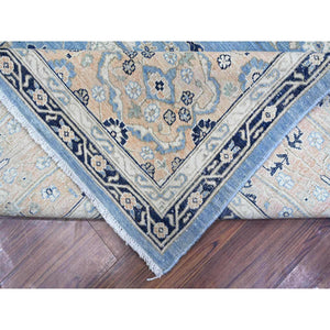 8'7"x12'2" Jeans Blue, Zero Pile, Sheared Low, Shaved Down, Heriz Flower Medallion Design, 100% Wool Hand Knotted, Oriental Rug FWR536538