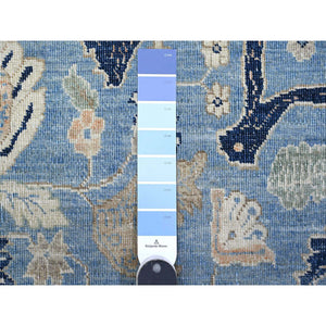 8'7"x12'2" Jeans Blue, Zero Pile, Sheared Low, Shaved Down, Heriz Flower Medallion Design, 100% Wool Hand Knotted, Oriental Rug FWR536538