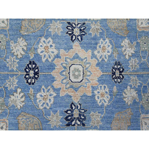 8'7"x12'2" Jeans Blue, Zero Pile, Sheared Low, Shaved Down, Heriz Flower Medallion Design, 100% Wool Hand Knotted, Oriental Rug FWR536538