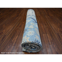 Load image into Gallery viewer, 8&#39;7&quot;x12&#39;2&quot; Jeans Blue, Zero Pile, Sheared Low, Shaved Down, Heriz Flower Medallion Design, 100% Wool Hand Knotted, Oriental Rug FWR536538