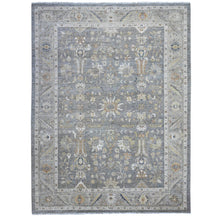 Load image into Gallery viewer, 9&#39;1&quot;x11&#39;9&quot; Ice Gray, Densely Woven, All Natural Wool, Fine Peshawar Heriz, Hand Knotted, Sickle Leaf Design, Oriental Rug FWR536544