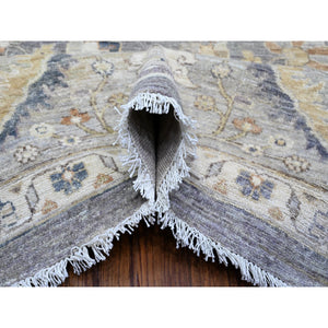 9'1"x11'9" Ice Gray, Densely Woven, All Natural Wool, Fine Peshawar Heriz, Hand Knotted, Sickle Leaf Design, Oriental Rug FWR536544