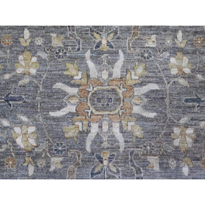 9'1"x11'9" Ice Gray, Densely Woven, All Natural Wool, Fine Peshawar Heriz, Hand Knotted, Sickle Leaf Design, Oriental Rug FWR536544