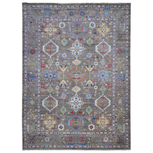 Load image into Gallery viewer, 10&#39;2&quot;x13&#39;6&quot; Pewter Gray, Shiny Wool, Soft Pile, Hand Knotted Vegetable Dyes, Karajeh All Over Geometric Design, Oriental Rug FWR536550