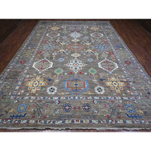 Load image into Gallery viewer, 10&#39;2&quot;x13&#39;6&quot; Pewter Gray, Shiny Wool, Soft Pile, Hand Knotted Vegetable Dyes, Karajeh All Over Geometric Design, Oriental Rug FWR536550