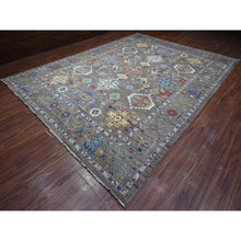 Load image into Gallery viewer, 10&#39;2&quot;x13&#39;6&quot; Pewter Gray, Shiny Wool, Soft Pile, Hand Knotted Vegetable Dyes, Karajeh All Over Geometric Design, Oriental Rug FWR536550