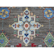 Load image into Gallery viewer, 10&#39;2&quot;x13&#39;6&quot; Pewter Gray, Shiny Wool, Soft Pile, Hand Knotted Vegetable Dyes, Karajeh All Over Geometric Design, Oriental Rug FWR536550