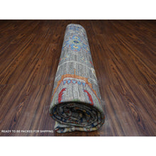 Load image into Gallery viewer, 10&#39;2&quot;x13&#39;6&quot; Pewter Gray, Shiny Wool, Soft Pile, Hand Knotted Vegetable Dyes, Karajeh All Over Geometric Design, Oriental Rug FWR536550