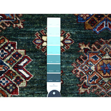 Load image into Gallery viewer, 6&#39;x9&#39; Deep Jungle Green With Seapearl White, Extra Soft Wool, Hand Knotted, Natural Dyes With Tribal Medallions Super Kazak Afghan Oriental Rug FWR536574