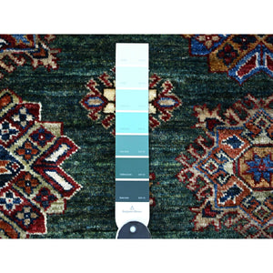 6'x9' Deep Jungle Green With Seapearl White, Extra Soft Wool, Hand Knotted, Natural Dyes With Tribal Medallions Super Kazak Afghan Oriental Rug FWR536574