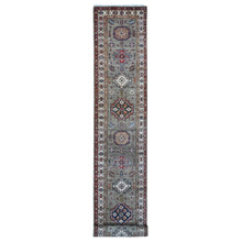 Load image into Gallery viewer, 2&#39;8&quot;x20&#39;10&quot; Battleship Gray, Hand Knotted Afghan Super Kazak with All Over Motifs, Natural Dyes, Extra Soft Wool XL Runner Oriental Rug FWR536592