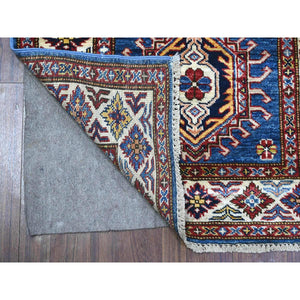 2'8"x8' Battleship Gray, Hand Knotted Afghan Super Kazak with All Over Motifs, Natural Dyes, Extra Soft Wool XL Runner Oriental Rug FWR536598