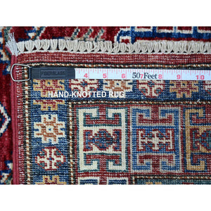 2'9"x4'1" Burnt Umber Red, Afghan Super Kazak with Tribal Medallions Design, Natural Dyes, Pure Wool Hand Knotted, Oriental Rug FWR536610