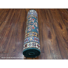 Load image into Gallery viewer, 2&#39;x5&#39;8&quot; Sacramento Green and Royal Blue, Velvety Wool, Natural Dyes, Hand Knotted Willow And Cypress Tree Design, Afghan Angora Oushak, Runner Oriental Rug FWR536622