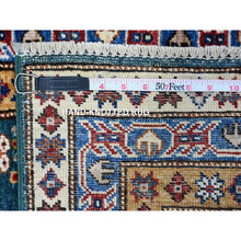 Load image into Gallery viewer, 2&#39;x5&#39;8&quot; Sacramento Green and Royal Blue, Velvety Wool, Natural Dyes, Hand Knotted Willow And Cypress Tree Design, Afghan Angora Oushak, Runner Oriental Rug FWR536622