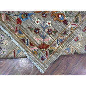 10'x13'8" Storm Gray, Hand Knotted Afghan Sultani All Over Floral Pattern, Soft and Vibrant Wool, Natural Dyes Oriental Rug FWR536682