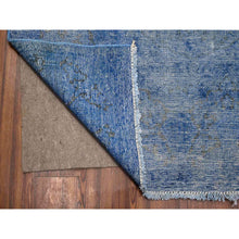 Load image into Gallery viewer, 8&#39;1&quot;x11&#39;5&quot; Chelsea Blue, Distressed Look, Worn Pile, Open Field Design, Velvety Wool, Sides Secured, Hand Knotted Vintage Persian Kerman, Overdyed, Cropped Thin, Oriental Rug FWR536688