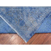 Load image into Gallery viewer, 8&#39;1&quot;x11&#39;5&quot; Chelsea Blue, Distressed Look, Worn Pile, Open Field Design, Velvety Wool, Sides Secured, Hand Knotted Vintage Persian Kerman, Overdyed, Cropped Thin, Oriental Rug FWR536688