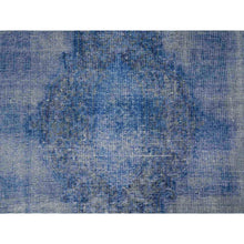 Load image into Gallery viewer, 8&#39;1&quot;x11&#39;5&quot; Chelsea Blue, Distressed Look, Worn Pile, Open Field Design, Velvety Wool, Sides Secured, Hand Knotted Vintage Persian Kerman, Overdyed, Cropped Thin, Oriental Rug FWR536688