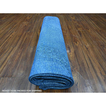 Load image into Gallery viewer, 8&#39;1&quot;x11&#39;5&quot; Chelsea Blue, Distressed Look, Worn Pile, Open Field Design, Velvety Wool, Sides Secured, Hand Knotted Vintage Persian Kerman, Overdyed, Cropped Thin, Oriental Rug FWR536688