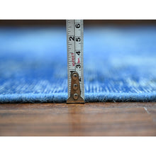 Load image into Gallery viewer, 8&#39;1&quot;x11&#39;5&quot; Chelsea Blue, Distressed Look, Worn Pile, Open Field Design, Velvety Wool, Sides Secured, Hand Knotted Vintage Persian Kerman, Overdyed, Cropped Thin, Oriental Rug FWR536688