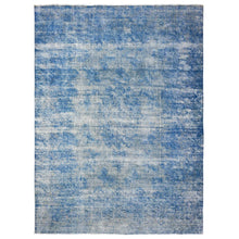 Load image into Gallery viewer, 9&#39;5&quot;X12&#39;10&quot; Lapis Blue, Cleaned, Natural Wool, Hand Knotted, Broken Design Vintage Persian Kerman, Sides And Ends Secured Professionally, Distressed Oriental Rug FWR536706