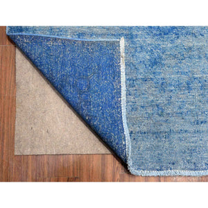 9'5"X12'10" Lapis Blue, Cleaned, Natural Wool, Hand Knotted, Broken Design Vintage Persian Kerman, Sides And Ends Secured Professionally, Distressed Oriental Rug FWR536706