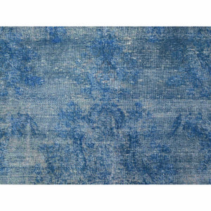 9'5"X12'10" Lapis Blue, Cleaned, Natural Wool, Hand Knotted, Broken Design Vintage Persian Kerman, Sides And Ends Secured Professionally, Distressed Oriental Rug FWR536706