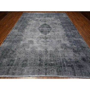 9'8"x12'6" Agreeable Gray, Distressed Look Worn Wool, Professionally Secured Ends, Hand Knotted, Vintage Persian Kerman, Clean And Soft, Cropped Thin, Oriental Rug FWR536712