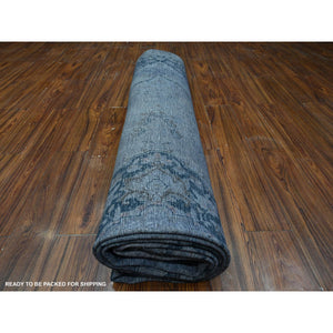 9'8"x12'6" Agreeable Gray, Distressed Look Worn Wool, Professionally Secured Ends, Hand Knotted, Vintage Persian Kerman, Clean And Soft, Cropped Thin, Oriental Rug FWR536712