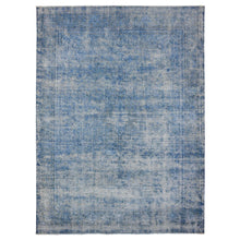 Load image into Gallery viewer, 9&#39;8&quot;x12&#39;10&quot; Lowes Blue, Hand Knotted, Worn Pile, Pure Wool, Erased Design, Sheared Down, Sides And Ends Secured Professionally, Cleaned Vintage Persian Kerman, Oriental Rug FWR536718