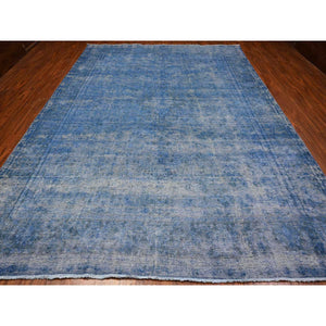 9'8"x12'10" Lowes Blue, Hand Knotted, Worn Pile, Pure Wool, Erased Design, Sheared Down, Sides And Ends Secured Professionally, Cleaned Vintage Persian Kerman, Oriental Rug FWR536718