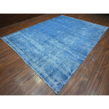 Load image into Gallery viewer, 9&#39;8&quot;x12&#39;10&quot; Lowes Blue, Hand Knotted, Worn Pile, Pure Wool, Erased Design, Sheared Down, Sides And Ends Secured Professionally, Cleaned Vintage Persian Kerman, Oriental Rug FWR536718