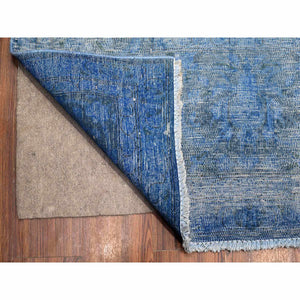 9'8"x12'10" Lowes Blue, Hand Knotted, Worn Pile, Pure Wool, Erased Design, Sheared Down, Sides And Ends Secured Professionally, Cleaned Vintage Persian Kerman, Oriental Rug FWR536718