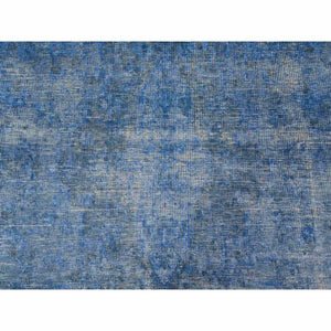 9'8"x12'10" Lowes Blue, Hand Knotted, Worn Pile, Pure Wool, Erased Design, Sheared Down, Sides And Ends Secured Professionally, Cleaned Vintage Persian Kerman, Oriental Rug FWR536718