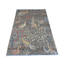 Load image into Gallery viewer, 4&#39;x5&#39;10&quot; Cannonball Gray, Abrash, Birds of Paradise Design Soft Wool, Natural Dyes, Afghan Peshawar, Hand Knotted Oriental Rug FWR536754