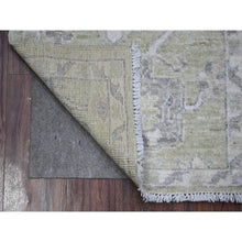 Load image into Gallery viewer, 2&#39;x3&#39; Sage Green, Afghan Mat, Vegetable Dyes, Hand Knotted Angora Oushak, Soft Wool Weft, Rural Floral Motifs All Over Design, Oriental Rug FWR536808